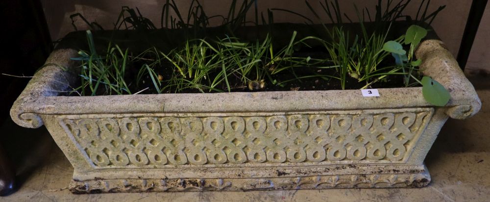 A rectangular reconstituted stone garden planter, width 90cm, depth 33cm height 27cm